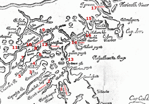 Detail from William Wood’s 1635 Map of New England